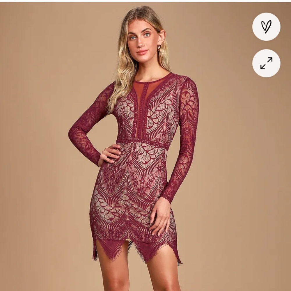 Lulus Totally Adored Burgundy Lace Long Sleeve Bodycon Dress